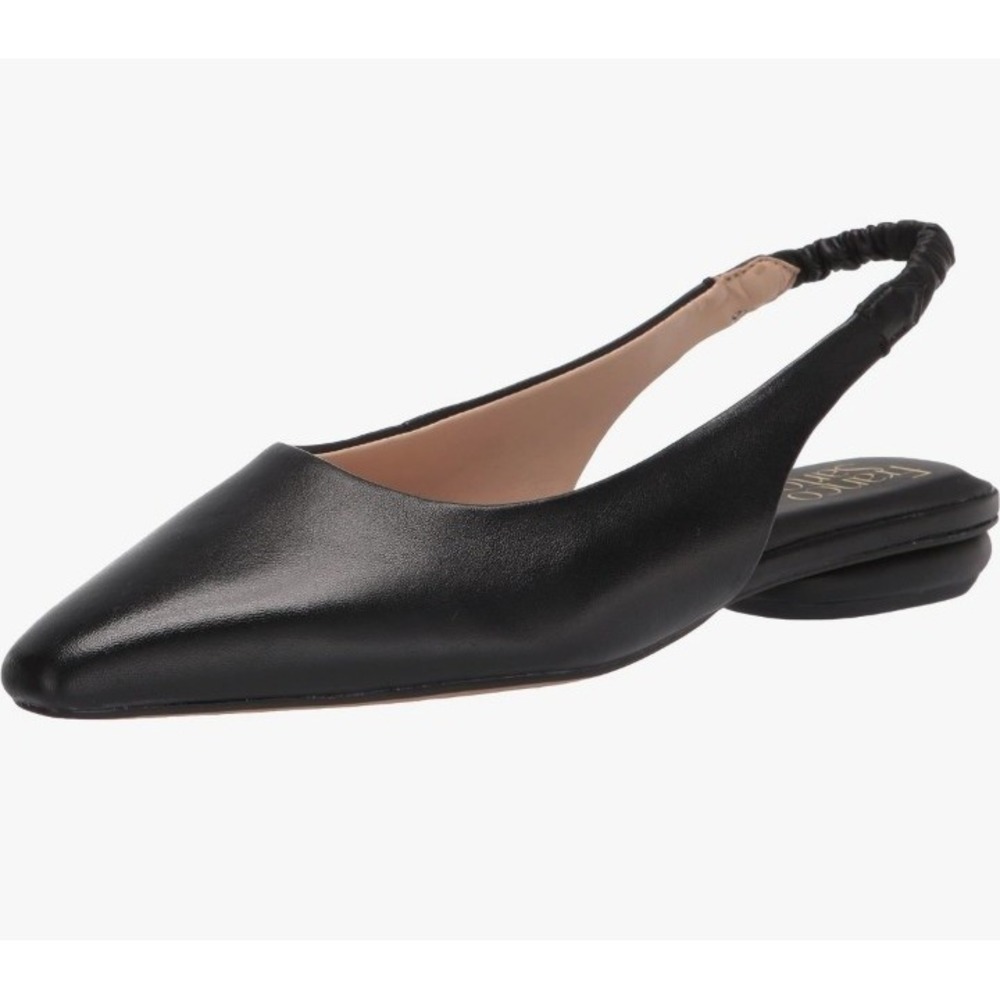 Franco Sarto Briella Black Leather Sling Back Pointed Toe flat Women SZ 9 office